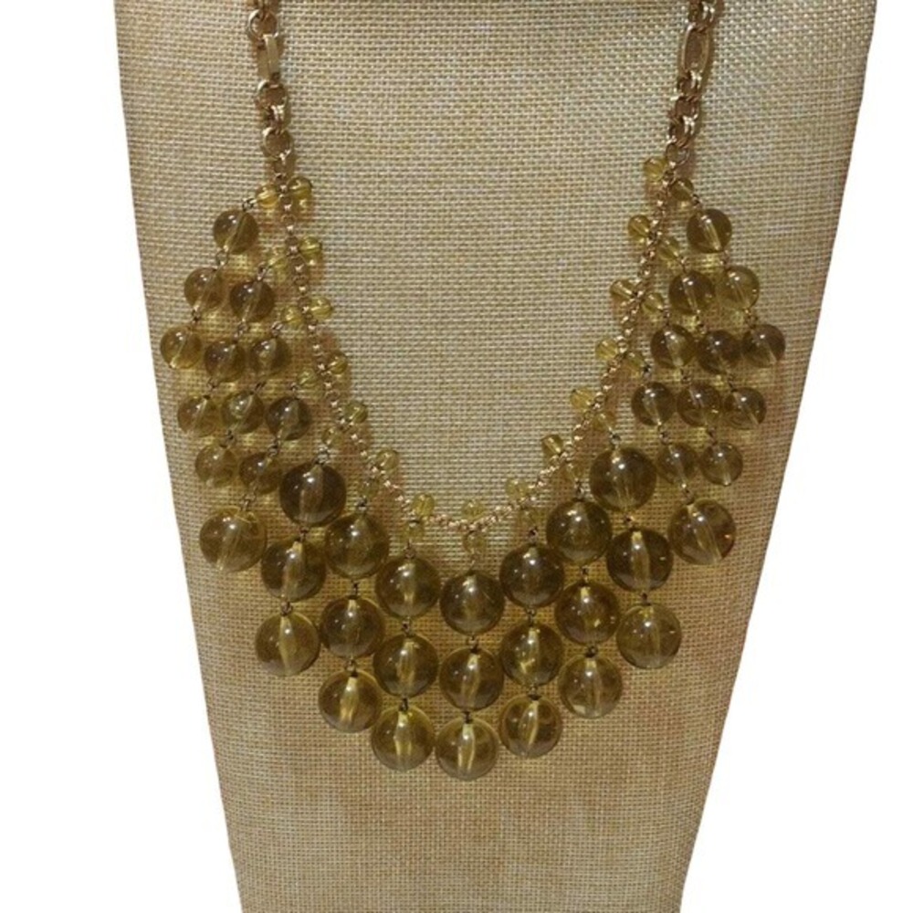 J. Crew Yellow Green Resin Bead Bib Statement Necklace Gold Tone Chain‎ 19 Inch